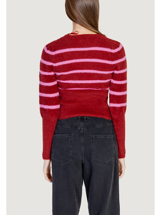 ONLY ONLY Maglione Onlpiumo Ls Puff Stripe O-Neck Cc Knt Rosso Regular Fit