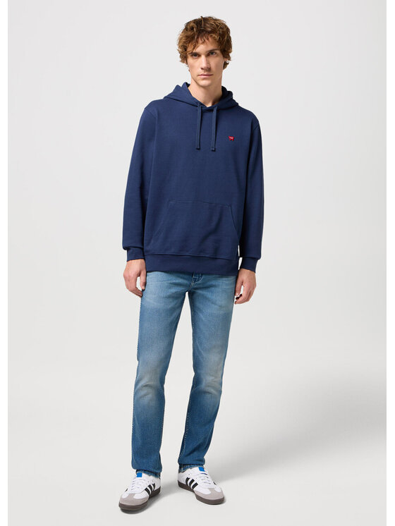 Wrangler Wrangler Felpa SIGN OFF HOODIE Blu scuro Regular Fit