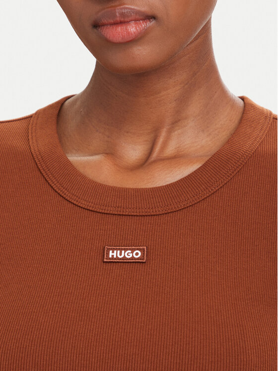 HUGO HUGO T-shirt Easy 50523924 Tamno smeđa Slim Fit