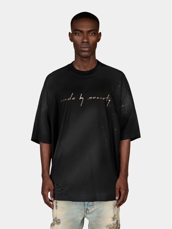 MADE BY SOCIETY MADE BY SOCIETY T-Shirt Tricou URBAN RHYTHM - T17291 Czarny Basic Fit