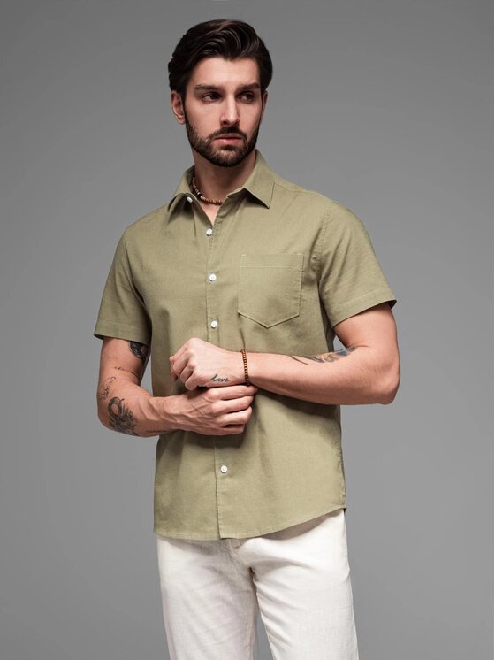 Ombre Ombre Koszula OM-SHSS-0167 Zielony Regular Fit