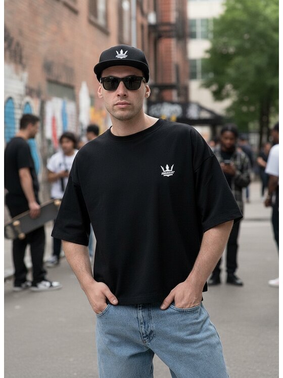 Jigga Wear Jigga Wear T-Shirt Koszulka Z Krótkim Rękawem luźna boksy 129554 Czarny Boxy Fit