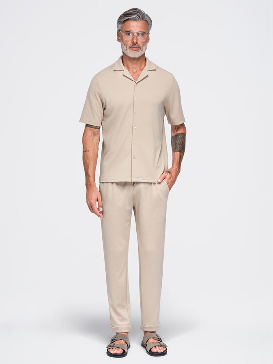 Ombre Ombre Spodnie materiałowe OM-PACP-0306 Beżowy Regular Fit