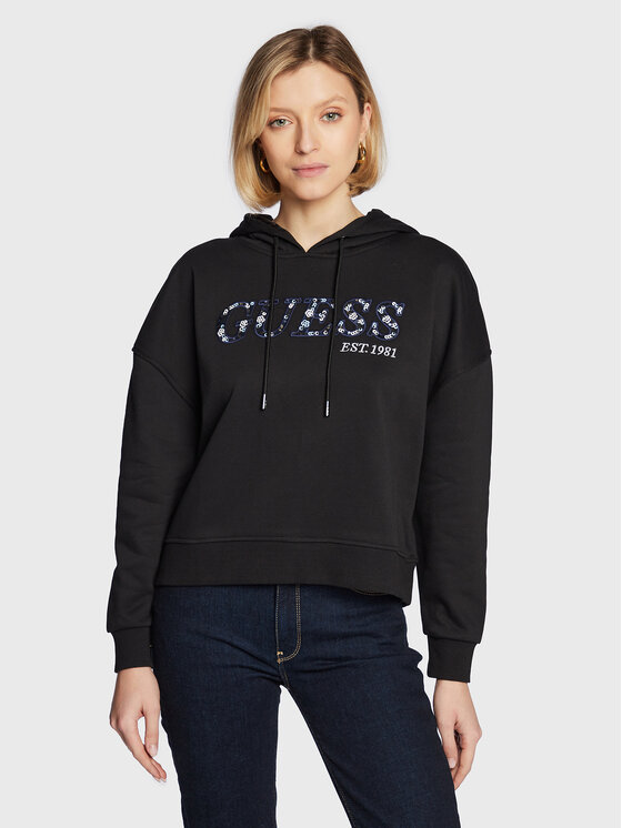 Guess Guess Mikina W3RQ09 KBKM0 Čierna Regular Fit