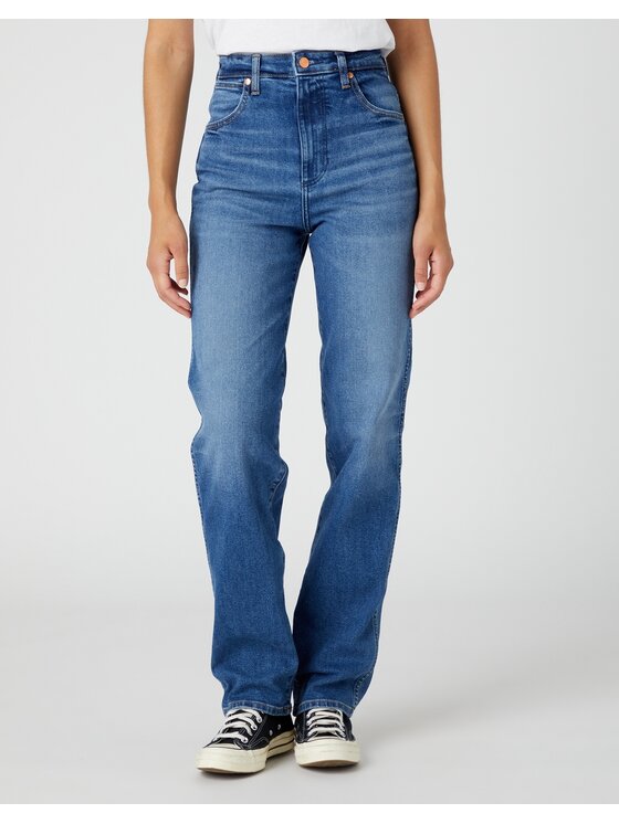 Jeansy Wrangler, Rozmiar W29/L30, Niebieskie, Mom Straight Smoke Sea
