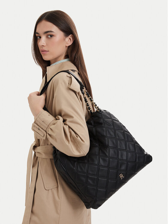 Tommy Hilfiger Geantă Th Feminine Tote AW0AW18719 Negru
