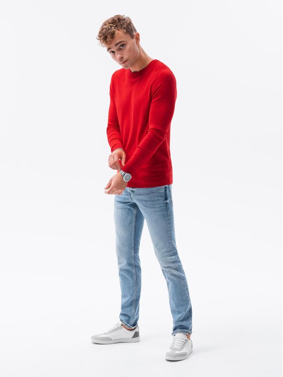 Ombre Ombre Sweter OM-SWBS-0106 Czerwony Regular Fit