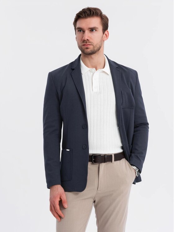 Ombre Ombre Marynarka OM-BLZB-0101 Granatowy Slim Fit