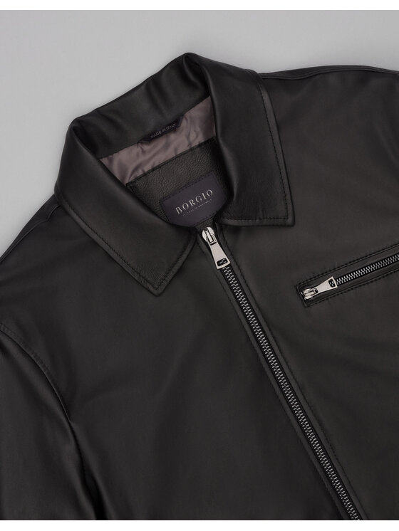 Borgio Borgio Kurtka skórzana isera_c Czarny Slim Fit