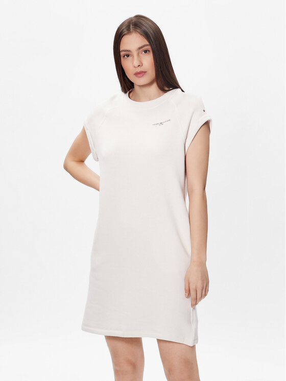 Tommy Hilfiger Rochie tricotată 1985 Mini Corp Logo WW0WW37842 Écru Relaxed Fit