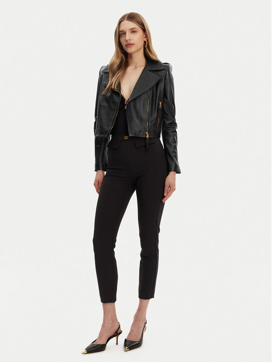 Elisabetta Franchi Elisabetta Franchi Kožená bunda GD-47Z-51E2-V1200 Černá Regular Fit