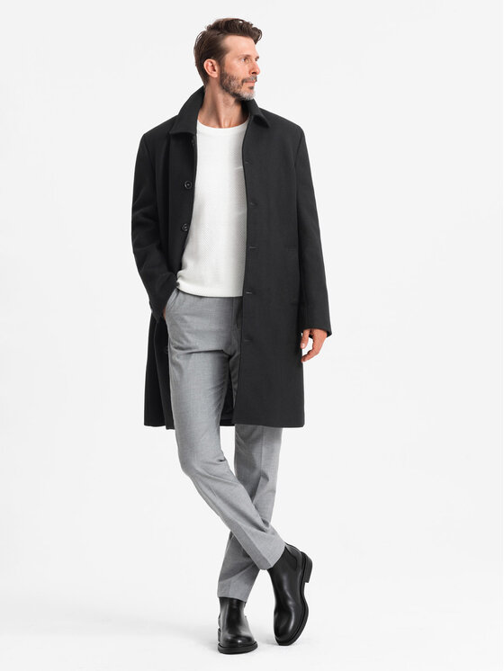 Ombre Ombre Płaszcz OM-COWC-0106 Czarny Regular Fit