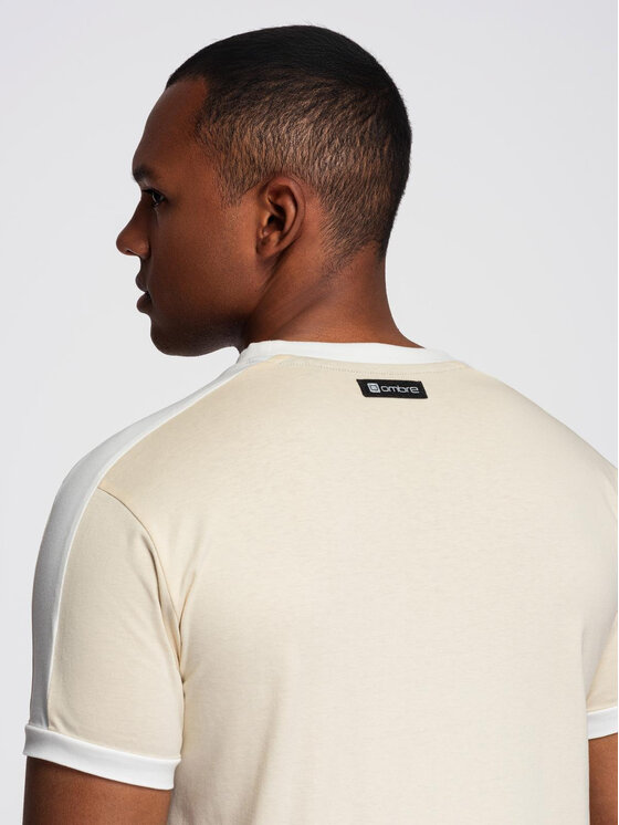 Ombre Ombre T-Shirt OM-TSCT-0115 Beżowy Regular Fit