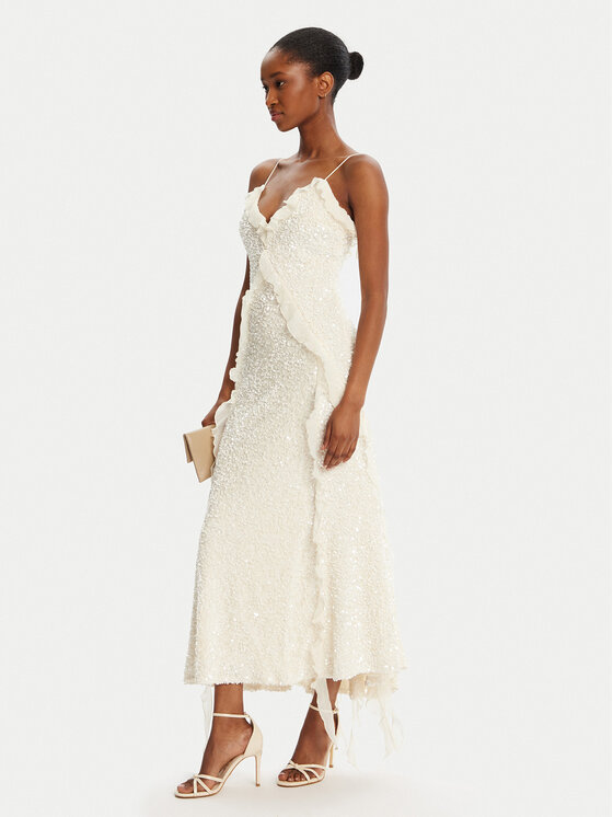 BARDOT BARDOT Cocktail obleka Marsella Ruffle 59338DB1 Écru Regular Fit