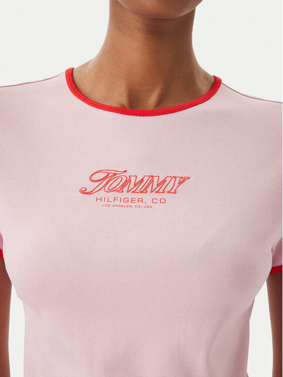Tommy Hilfiger Tommy Hilfiger Marškinėliai Logo Graphic Ringer WW0WW49245 Šviesiai rožinė Slim Fit