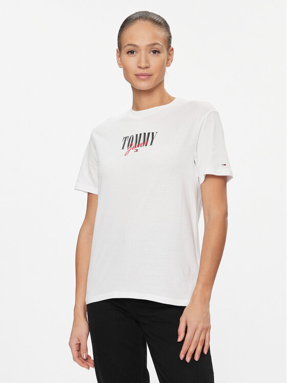 Tommy Jeans T-krekls Essential Logo DW0DW16441 Balts Relaxed Fit