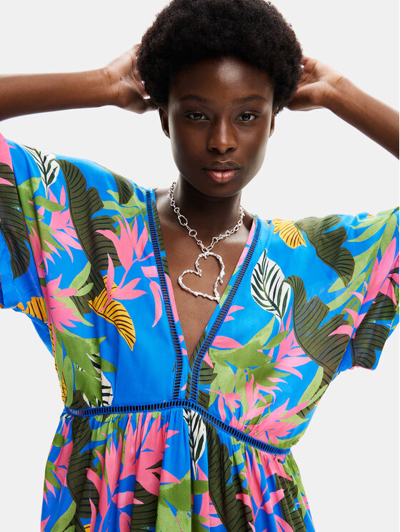 Desigual Desigual Sukienka plażowa Tropical Party 24SWMW23 Niebieski Loose Fit