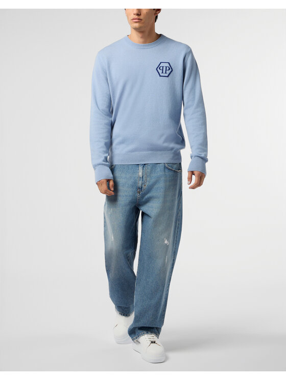 PHILIPP PLEIN PHILIPP PLEIN Sweter 29047 Niebieski jasny Regular Fit