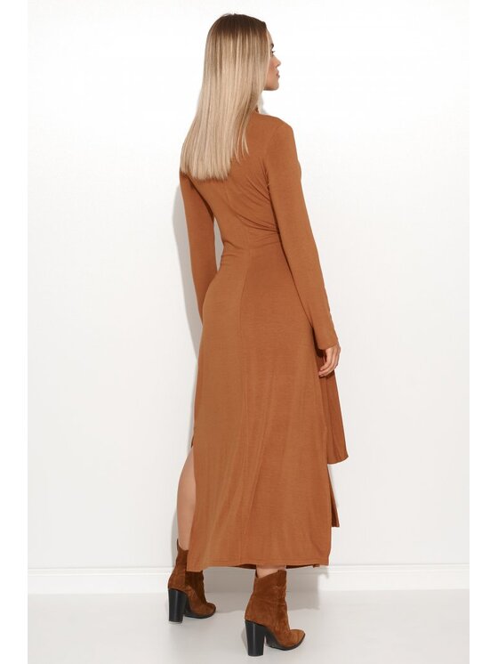Makadamia Makadamia Sukienka dzianinowa M676 Brązowy Classic Fit