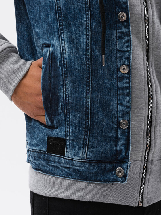 Ombre Ombre Kurtka jeansowa OM-JADJ-0124 Niebieski Regular Fit