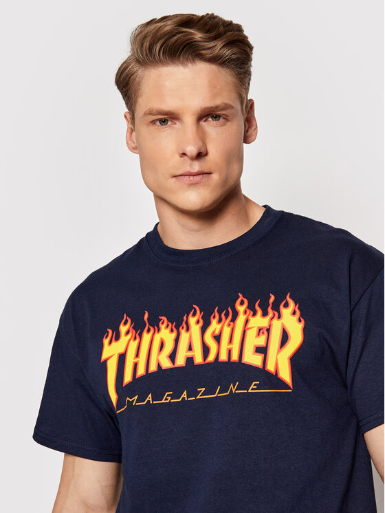 Thrasher Thrasher Marškinėliai Flame Tamsiai mėlyna Regular Fit