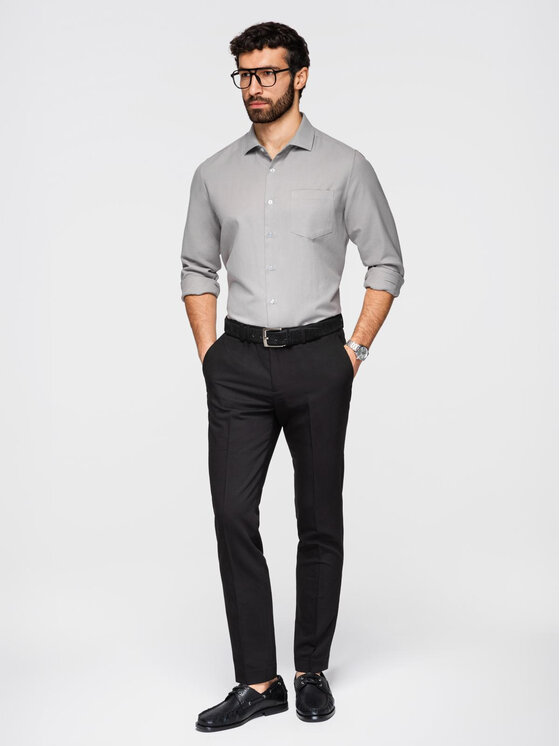 Ombre Ombre Koszula K694 Szary Regular Fit