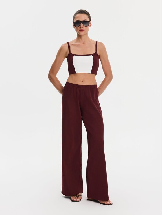 Nudyess Nudyess Top Alex z prążka Bordowy Slim Fit