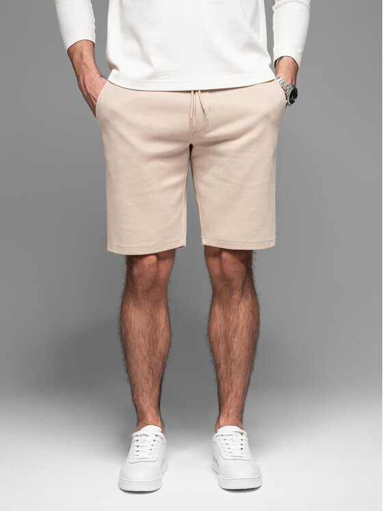 Ombre Ombre Szorty materiałowe OM-SRCS-0168 Beżowy Slim Fit