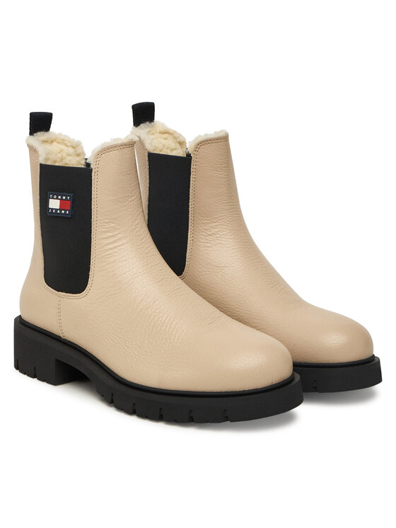Tommy Jeans Tommy Jeans Členková obuv s elastickým prvkom Tjw Chelsea Boot Wl EN0EN02826 Écru