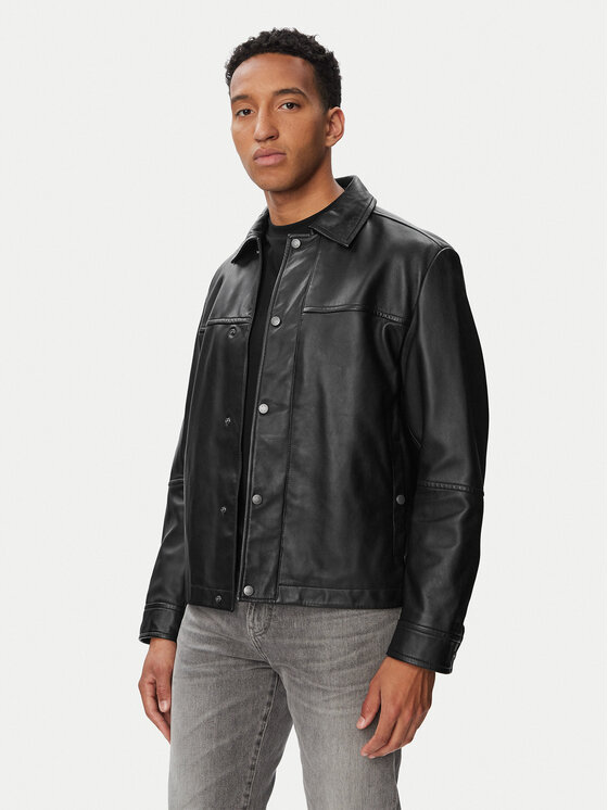 BOSS Geacă de piele Joban 50562532 Negru Regular Fit