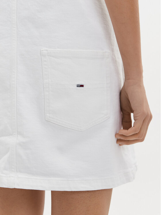 Tommy Jeans Tommy Jeans Jeans obleka Pinafore DW0DW17680 Bela Regular Fit