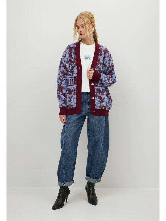 BIZUU BIZUU Kardigan LANZAR FLORAL LOGO SWEATER Niebieski Standard Fit