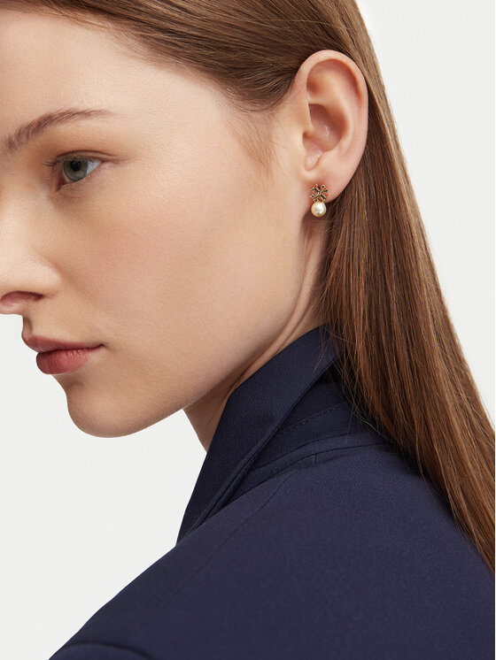 Tory Burch Tory Burch Kolczyki LOGO AND PEARL STUD EARRINGS 184421 Złoty