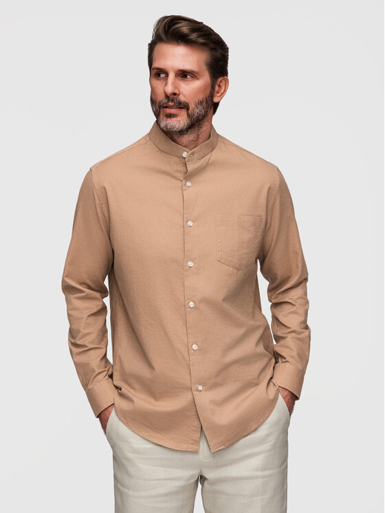 Ombre Ombre Koszula K704 Brązowy Regular Fit