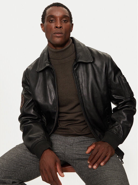 Milestone Milestone Usnjena jakna MS Tom 43104121070 Črna Regular Fit