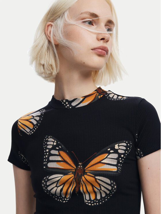 Desigual Desigual Marškinėliai Croise 24WWTK55 Juoda Slim Fit