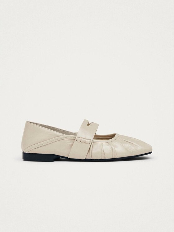 Baleriny, rozmiar 40, Beżowe, Bargo Cream Leather Ballet Flats