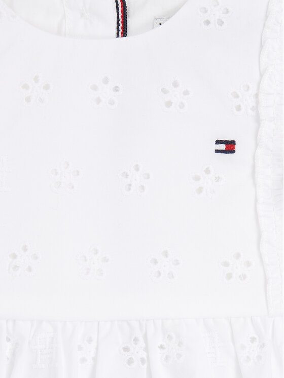 Tommy Hilfiger Tommy Hilfiger Rochie de vară Broderie KN0KN01803 Alb Regular Fit