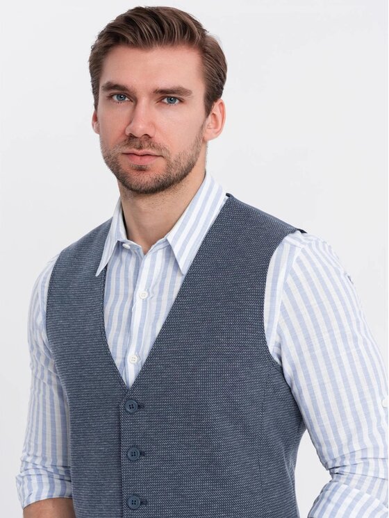 Ombre Ombre Kamizelka garniturowa OM-BLZV-0147 Granatowy Slim Fit