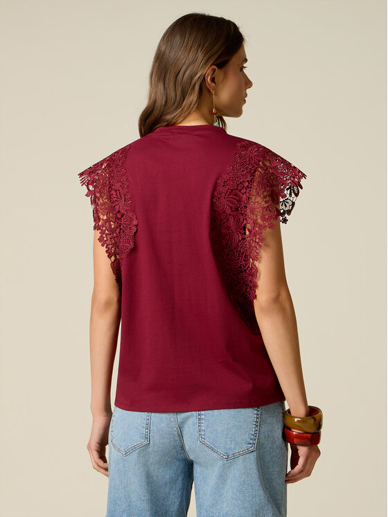 Oltre Oltre T-Shirt G01AJ004676N039 Bordowy Regular Fit