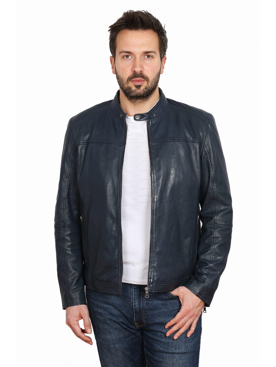 David Ryan David Ryan Kurtka skórzana BOSTON Granatowy Regular Fit