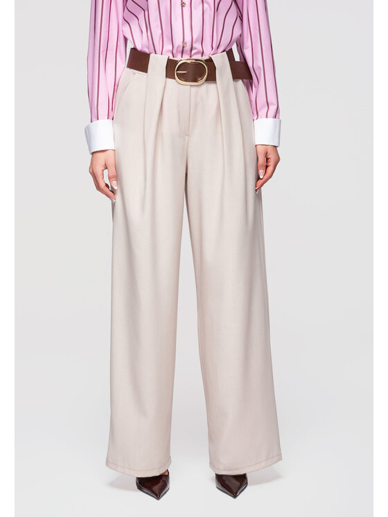 Ombre Ombre Kalhoty z materiálu OW-PACP-0101 Béžová Relaxed Fit