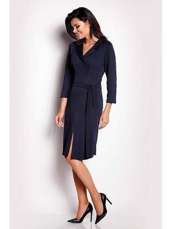 Awama Awama Sukienka dzianinowa A151 Granatowy Basic Fit
