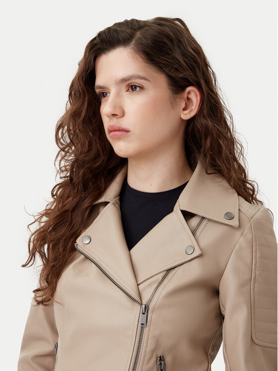 Noisy May Noisy May Jacke aus Kunstleder Rebel 27000741 Beige Slim Fit