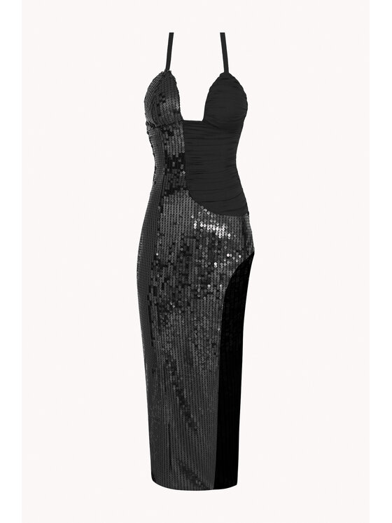 Epuzer Epuzer Sukienka wieczorowa Bustier sequin Czarny Standard Fit