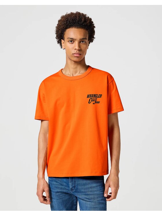 Wrangler Wrangler T-Shirt CASEY GRAPHIC TEE Pomarańczowy Regular Fit
