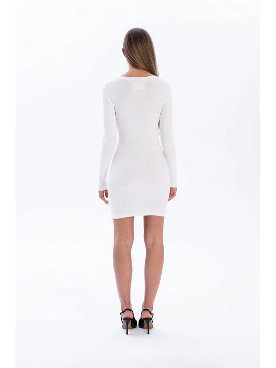 Nudyess Nudyess Úpletové šaty Eos Mini z haftem Écru Fitted Fit