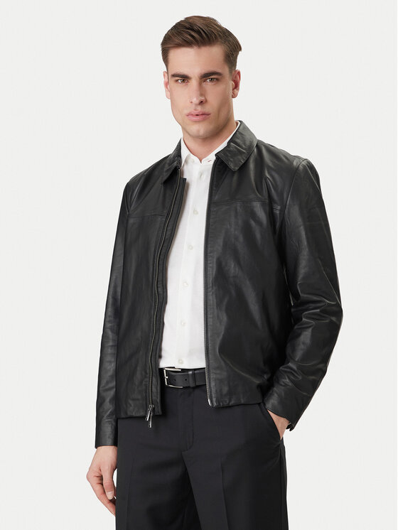 Calvin Klein Calvin Klein Kožená bunda LV04LF423G Čierna Regular Fit