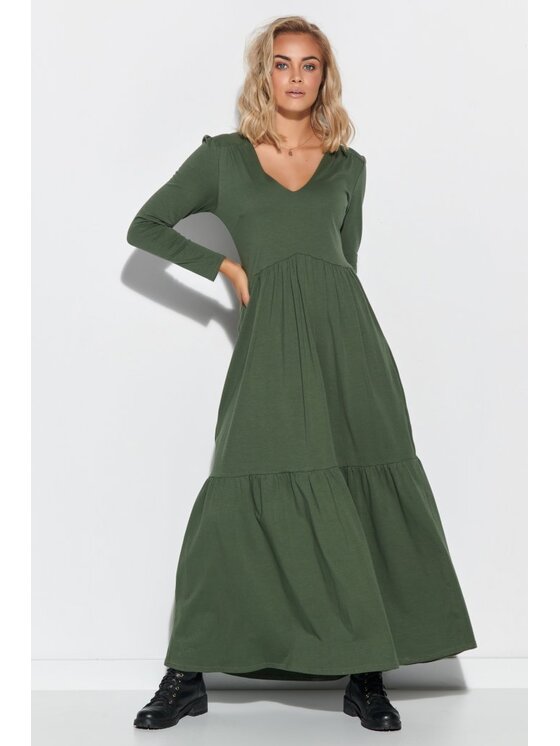 Makadamia Makadamia Sukienka codzienna M570 Khaki Comfortable Fit