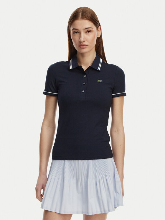 Lacoste Lacoste Тениска с яка и копчета DF5284 Тъмносин Slim Fit